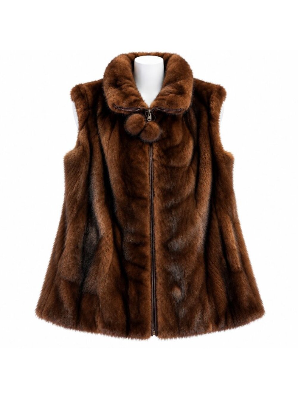 Fur Womens Brown Vest With Fur Trim Collar Zip Closure Unique Stylish